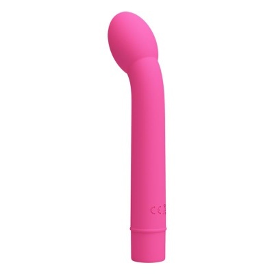 Vibrador rosa curvo em silicone com ponta arredondada