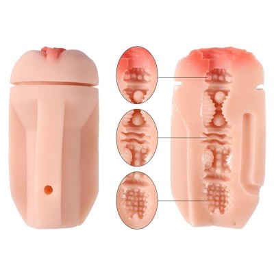 Masturbador masculino em silicone cor pele com textura interna detalhada