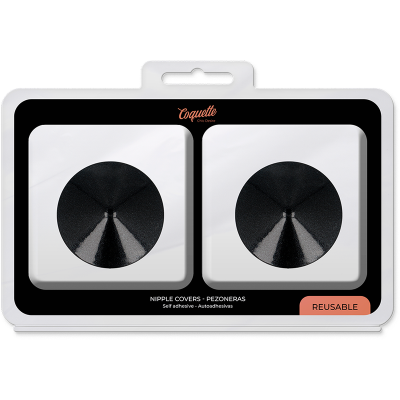 Protetores para mamilos pretos autoadesivos na embalagem