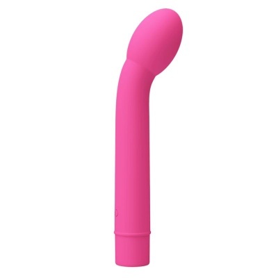Vibrador rosa em silicone com design curvo e cabeça arredondada
