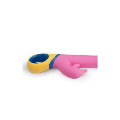 Vibrador rosa e amarelo com botão de controlo