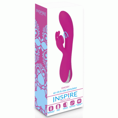Vibrador rosa com estimulador e embalagem com padrão floral azul