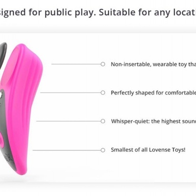 Brinquedo sexual rosa e preto com texto descritivo em inglês