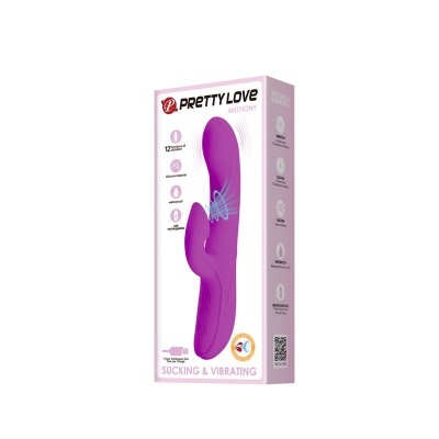 Embalagem branca e rosa com vibrador roxo Pretty Love Anthony e texto descritivo