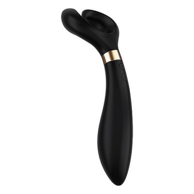 Massageador pessoal preto com acabamento em ouro fosco e forma ergonómica