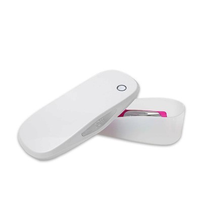 Estojo branco com tampa deslizante e clip de metal no interior