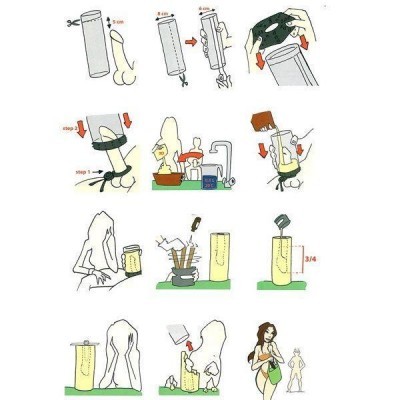 Instruções ilustradas para usar um dispositivo amarelo com tampa preta para pincéis.