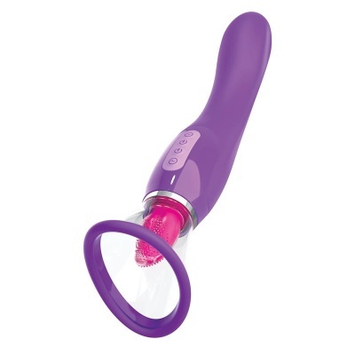 Vibrador roxo com detalhes rosa e anel transparente com textura