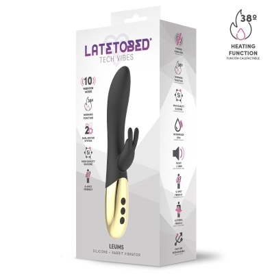 Embalagem de vibrador silicone preto e dourado LATETOBED TECH VIBES com função aquecimento 38°