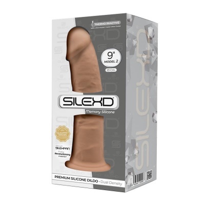Embalagem de dildo de silicone Silexd castanho 25 cm