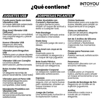 Texto em espanhol com lista de produtos eróticos e acessórios organizados em três colunas