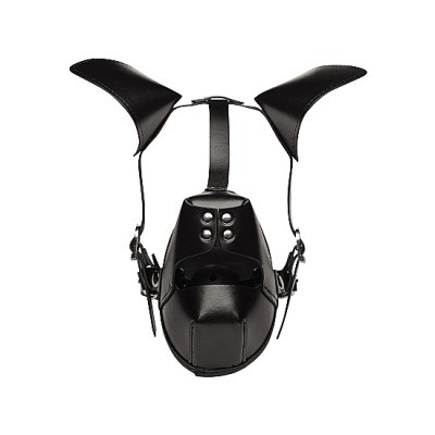 Máscara preta em couro com orelhas pontiagudas e tiras ajustáveis