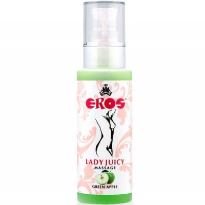Frasco de EROS LADY JUICY MASSAGE green apple com tampa transparente