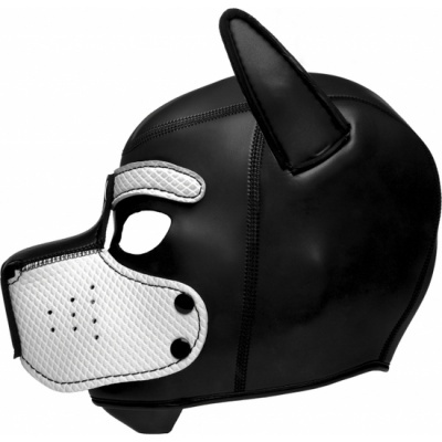 Máscara preta e branca com orelhas de cão e focinho almofadado