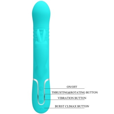 Vibrador azul-turquesa com botões e texturas visíveis