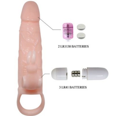 Vibrador em forma de pénis com cápsulas vibratórias e pilhas LR1130 e LR41