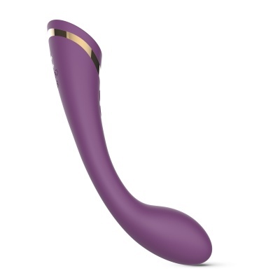 Vibrador curvo roxo com detalhe dourado e preto