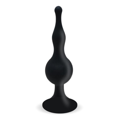 Produto preto alongado com base alargada em fundo branco