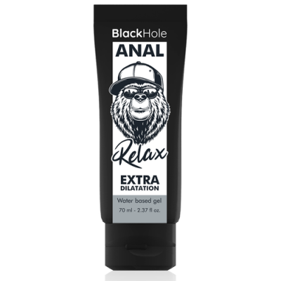 Gel lubrificante para dilatação anal BlackHole com ilustração de gorila e tampa preta