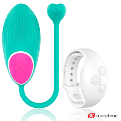 Dispositivo azul turquesa com botão rosa e bracelete branca com botões