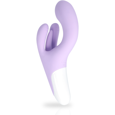 Vibrador lilás com base branca e textura suave