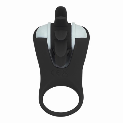 Dispositivo preto e branco com anel circular e parte superior ergonómica