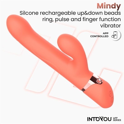 Vibrador de silicone cor de salmão com anel de contas e controles