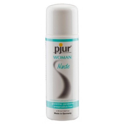 Frasco branco de plástico com rótulo do produto pjur WOMAN Nude
