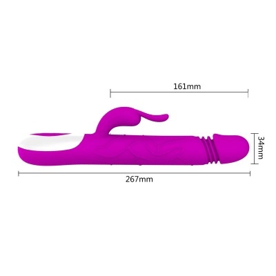 Vibrador roxo com estimulador adicional em fundo branco