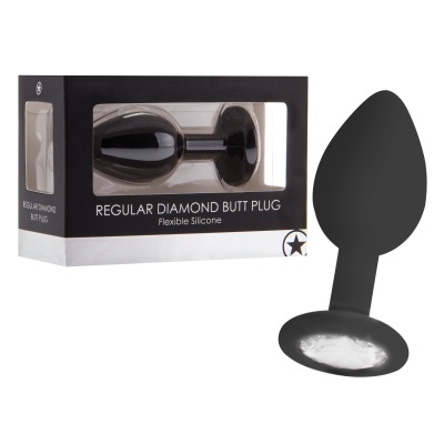 Plug anal de silicone negro em caixa preta com visor