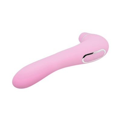 Vibrador cor-de-rosa em silicone com botão lateral e formato curvado