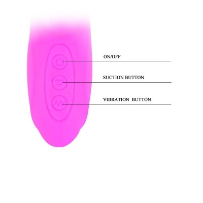 Controle de produto rosa com botões ON/OFF, SUCTION BUTTON e VIBRATION BUTTON