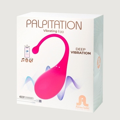 Embalagem de ovo vibratório rosa PALPITATION Vibrating Egg com texto DEEP VIBRATION