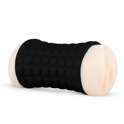 Produto cilíndrico com capa preta e extremidades cor pele com orifício visível