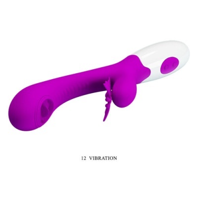 Vibrador roxo e branco com botão roxo e texto 12 VIBRATION