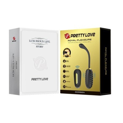 Caixas de embalagens de produto PRETTY LOVE, branca e preta/dourada com texto e imagem do produto