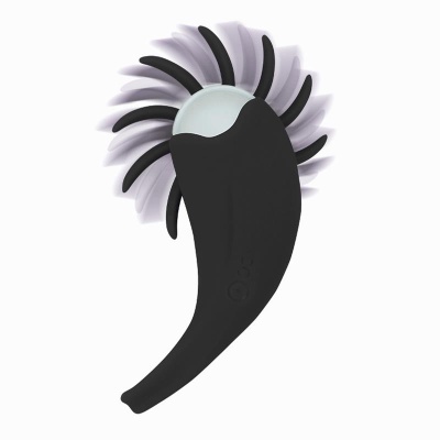 Massageador preto com braços flexíveis num fundo branco