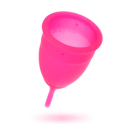 Copo menstrual rosa de silicone com marcação de 20 ml