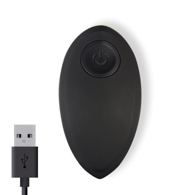 Comando remoto preto com botão de ligar/desligar e cabo USB