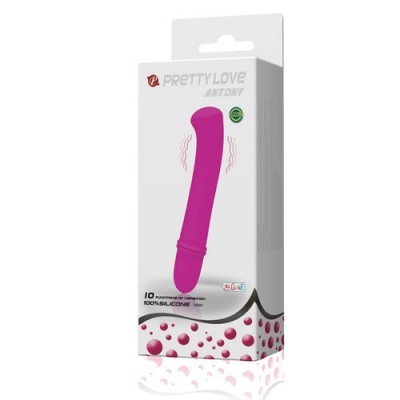 Caixa de vibrador rosa em silicone com texto PRETTY LOVE ANTONY