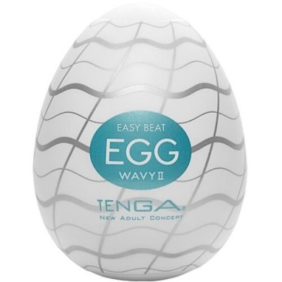 Embalagem em forma de ovo TENGA Easy Beat EGG WAVY II branca com padrão ondulado cinza claro