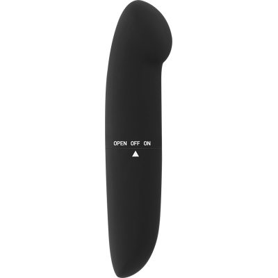 Vibrador preto com texto 'OPEN OFF ON'
