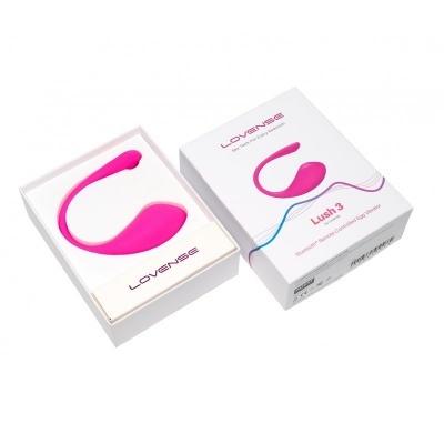 Produto rosa de silicone em caixa branca com embalagem Lovense Lush 3