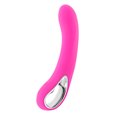 Vibrador rosa ergonómico com acabamento prateado