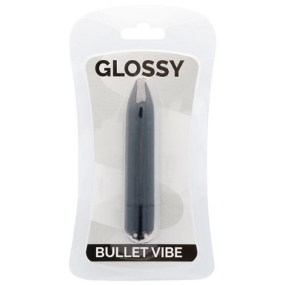 Vibrador bullet preto brilhante em embalagem blister