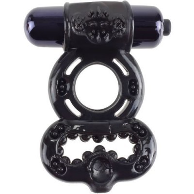 Anel peniano preto com vibrador e textura detalhada