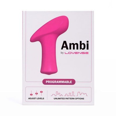 Embalagem branca com produto Ambi cor-de-rosa e texto explicativo