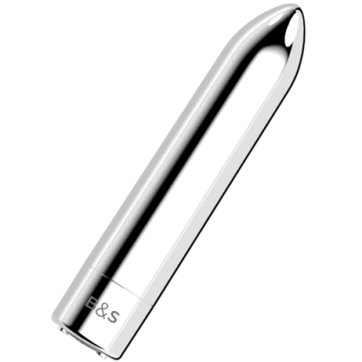 Vibrador metálico prateado com inscrição B&S na base