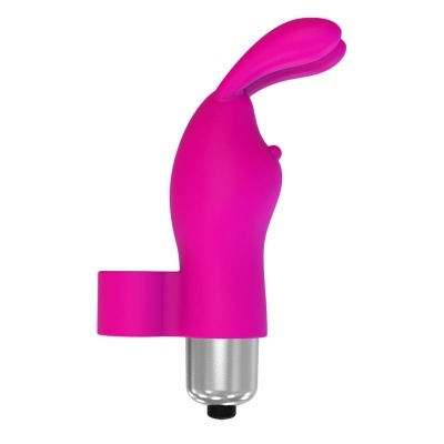 Vibrador rosa em silicone com extensão estilo orelha de coelho e base metálica