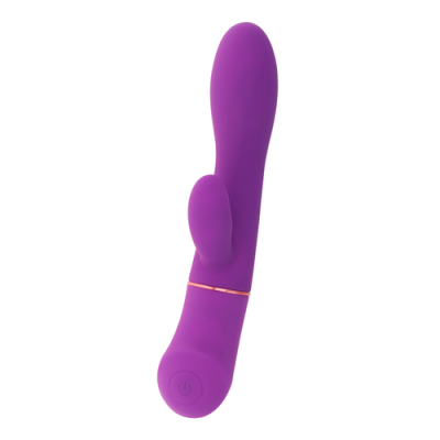 Vibrador em silicone roxo com design anatómico e botão na base